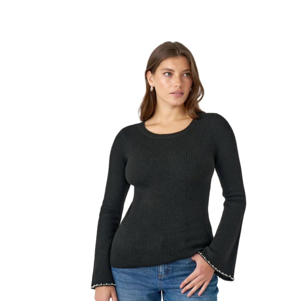 edited x Hunter Grady Size M Black Pearl Trim Sweater